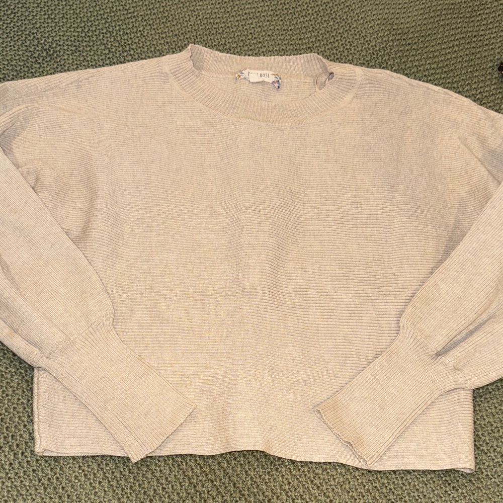 Pink Rose Cream Women's Crew Neck Sweater